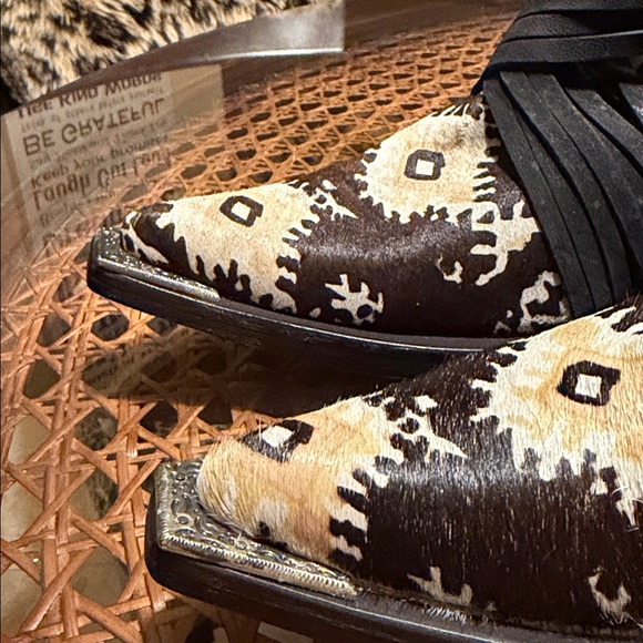 Donald J. Pliner Calf Hair Western Harness Boots Ikat Print Studded Heel - Picture 9 of 16